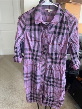 Burberry Purple and Black Plaid Shirt Dress